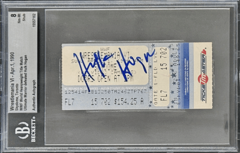 Hulk Hogan Signed WrestleMania VI Ticket Stub Beckett 8 NM-MT Ultimate Warrior