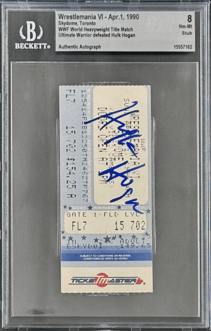 Hulk Hogan Signed WrestleMania VI Ticket Stub Beckett 8 NM-MT Ultimate Warrior - Image 2