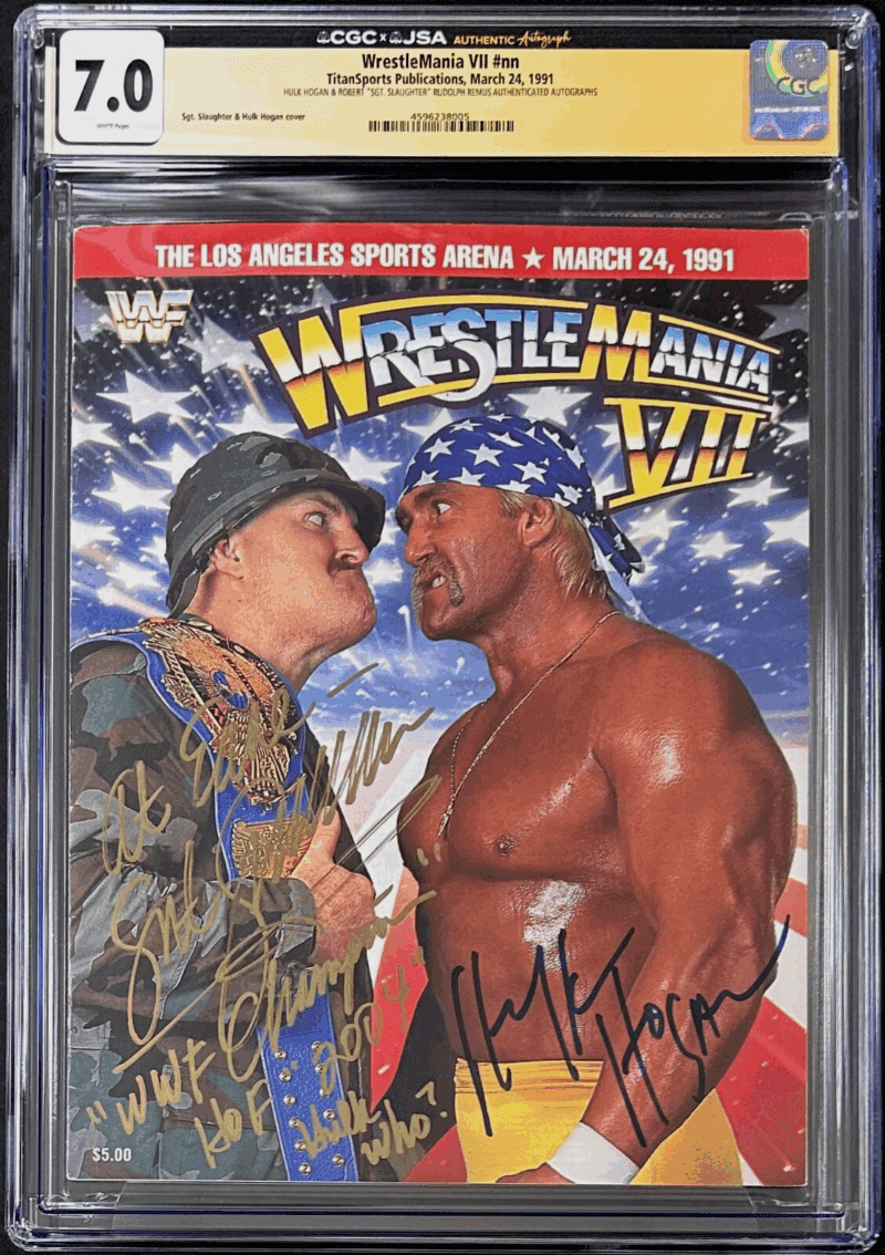 Hulk Hogan & SGT. Slaughter Signed WWF WrestleMania VII Program CGC 8.5 JSA