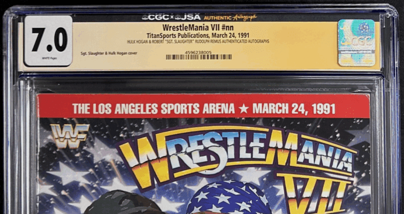 Hulk Hogan & SGT. Slaughter Signed WWF WrestleMania VII Program CGC 8.5 JSA - Image 3