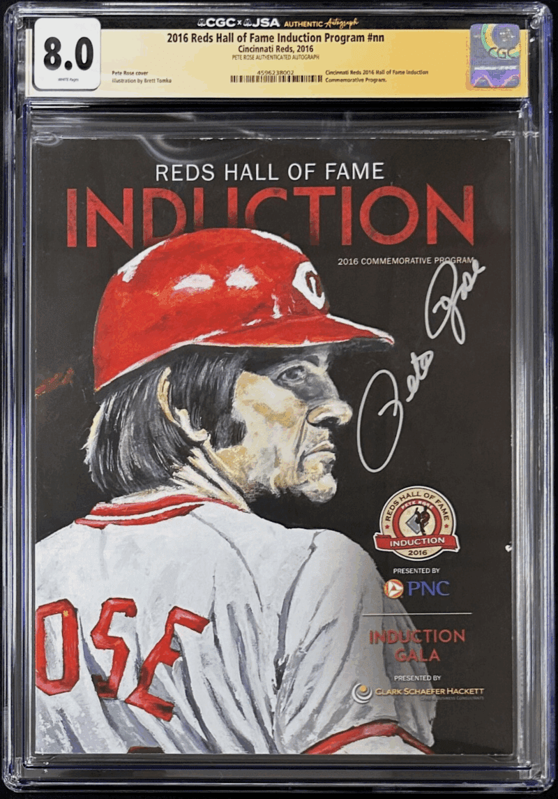 Pete Rose Signed 2016 Reds Hall of Fame Induction Program CGC 8.0 JSA