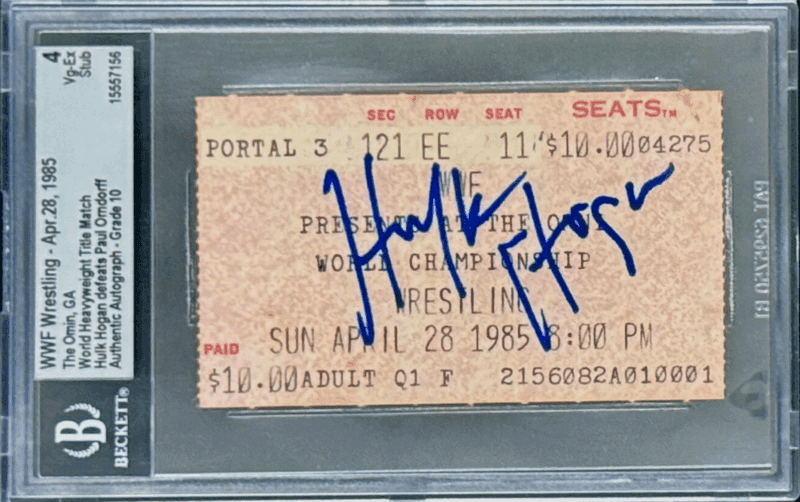 Hulk Hogan Signed WWF Ticket Stub Vs Paul Orndorff Tittle Match Beckett 4 VG-EX