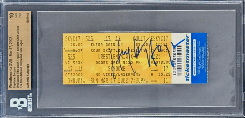 Hulk Hogan Signed WWE WrestleMania XVIII Full Ticket Vs The Rock Becket GEM 10
