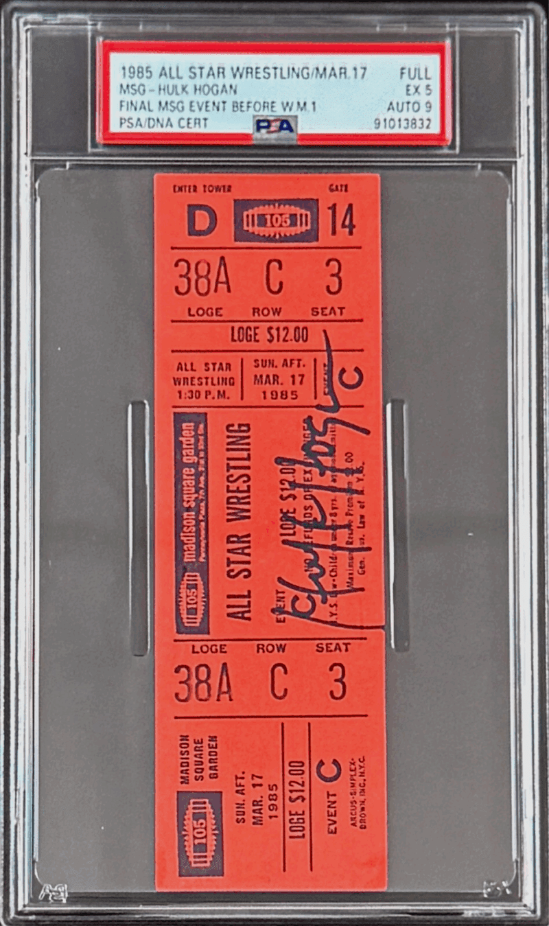 Hulk Hogan Signed WWF 1985 All Star Wrestling MSG Full Ticket PSA 5 EX Auto 9 - Image 2