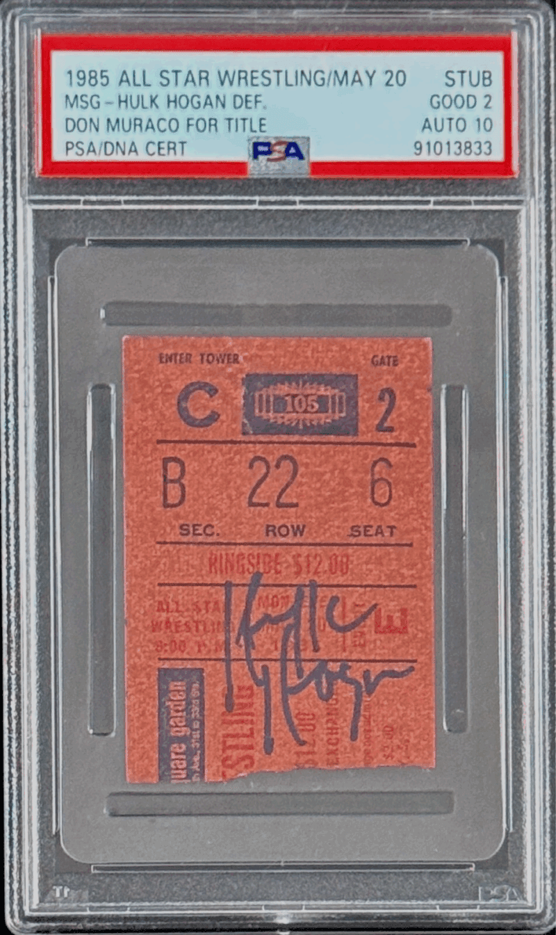 Hulk Hogan Signed WWF 1985 All Star Wrestling MSG Ticket Stub PSA 2 Good Auto 10