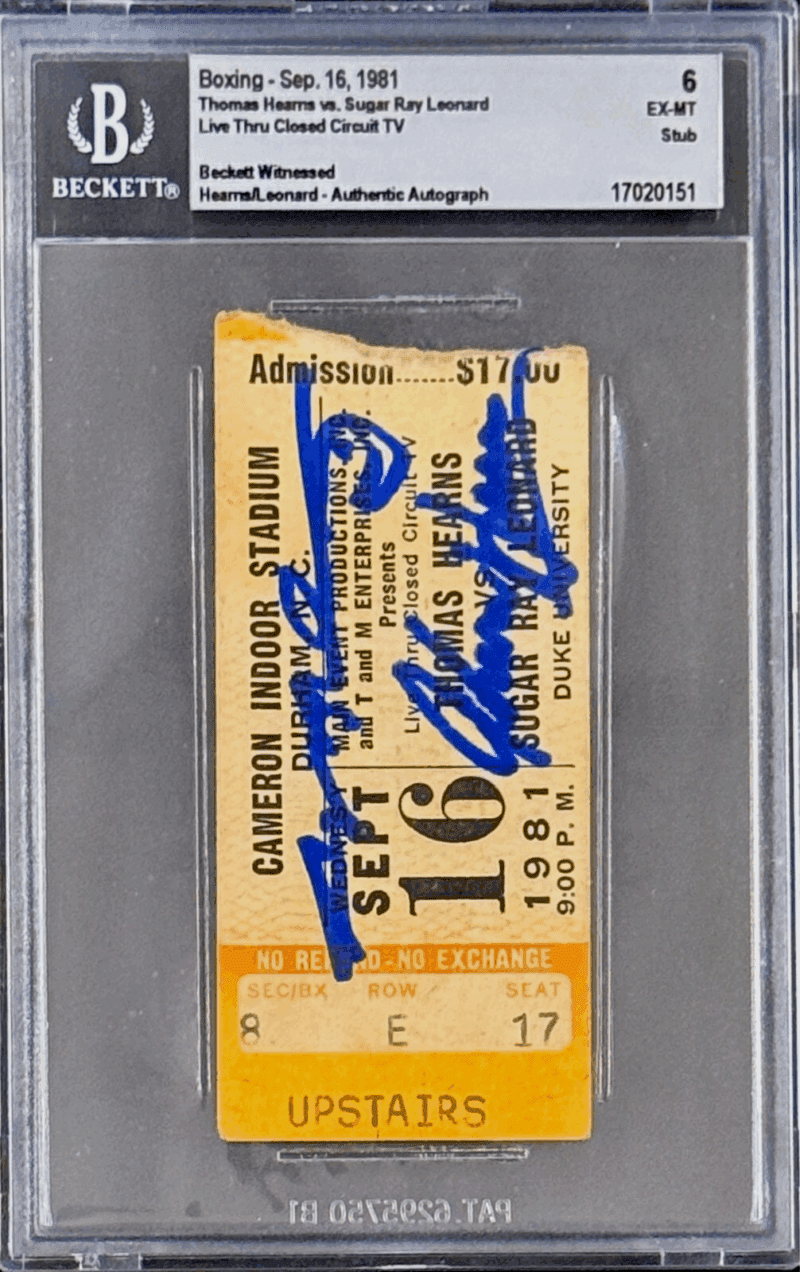 Thomas Hearns Sugar Ray Leonard Signed CCTV Ticket Leonard Wins WBA Title BAS - Image 2
