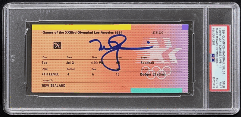 Mark McGwire 1984 Olympic Debut Signed July 31 1984 Ticket Stub PSA 90703718 USA