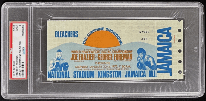 George Foreman vs Joe Frazier 1973 Boxing Ticket PSA 2 The Sunshine Showdown