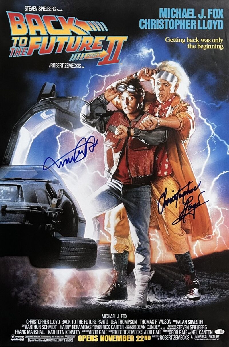 Michael J. Fox & Christopher Lloyd Back To The Future II 24x36 Movie Poster JSA
