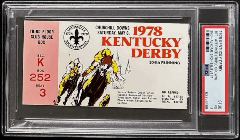 1978 Kentucky Derby Slabbed PSA Ticket Stub VG 3 Affirmed Triple Crown