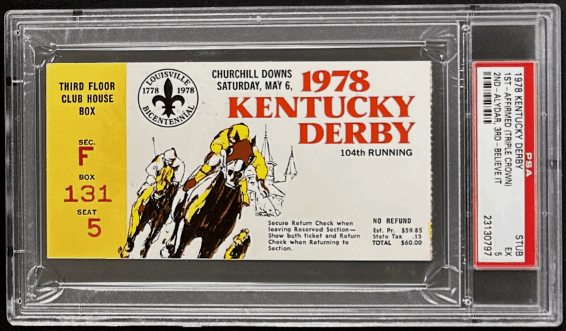 1978 Kentucky Derby Slabbed PSA Ticket Stub EX 5 Affirmed Triple Crown