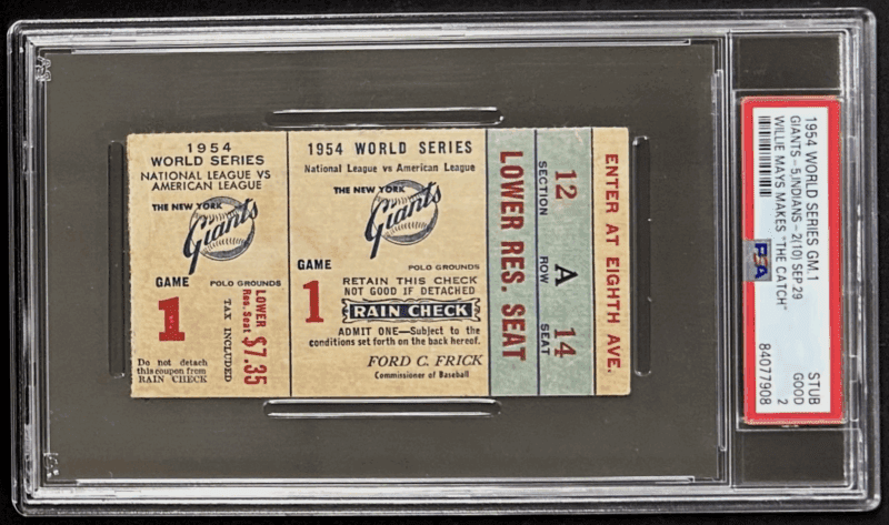 Willie Mays "The Catch" 1954 World Series GM 1 PSA Ticket Stub Good 2 NY Giants