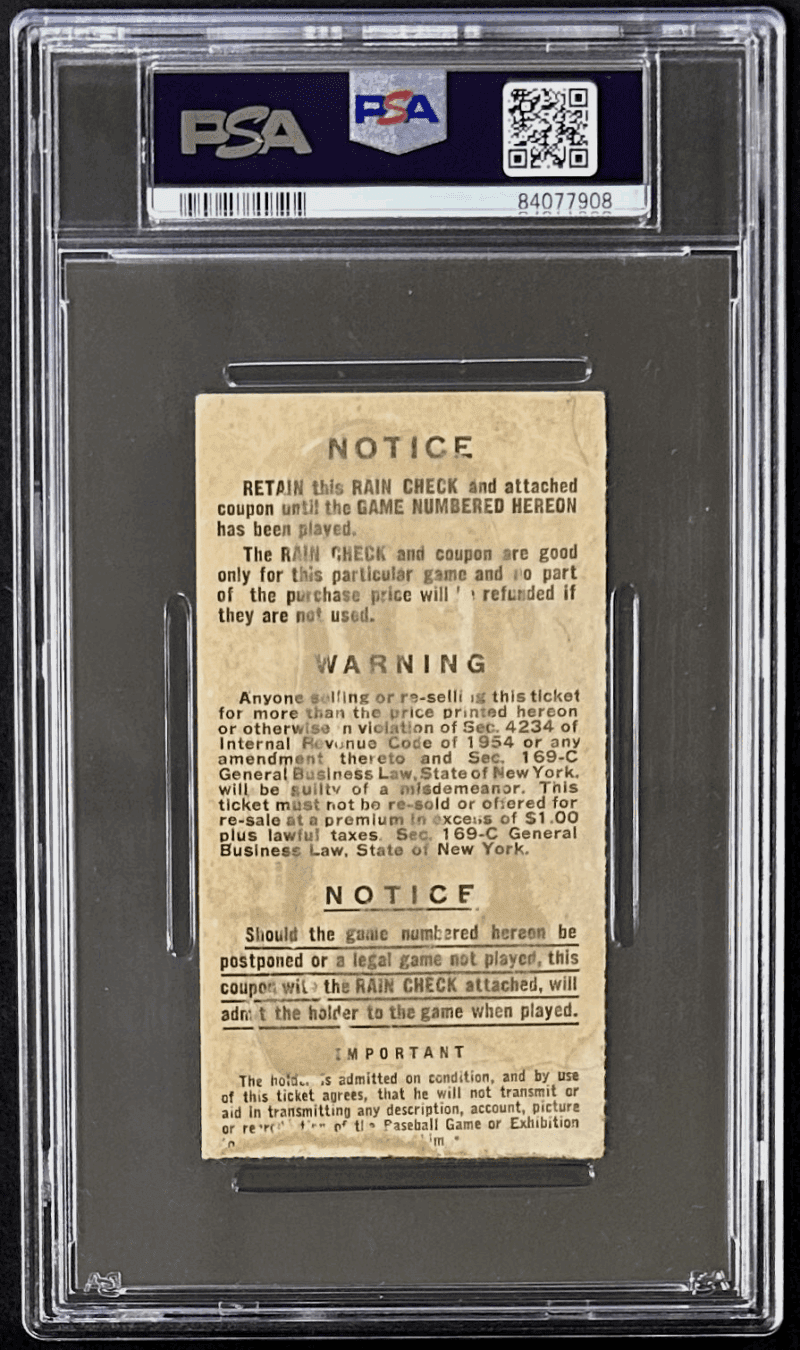 Willie Mays "The Catch" 1954 World Series GM 1 PSA Ticket Stub Good 2 NY Giants - Image 3