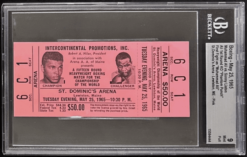 1st Fight As Muhammad Ali vs Sonny Liston "Phantom Punch" BAS Full Pink Ticket 9