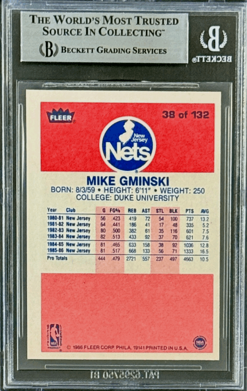 Mike Gminski Signed Autographed 1986-87 Fleer Card #38 Beckett 17296829 - Image 2