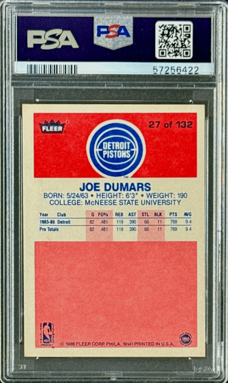 Joe Dumars Signed Autographed 1986-87 Fleer Card #27 PSA 57256422 HOF 06 - Image 2