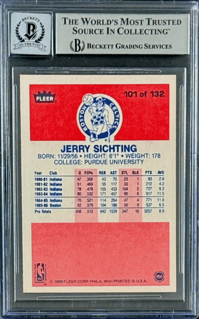 Jerry Sichting Signed Autographed 1986-87 Fleer Card #101 Beckett 16232433 - Image 2