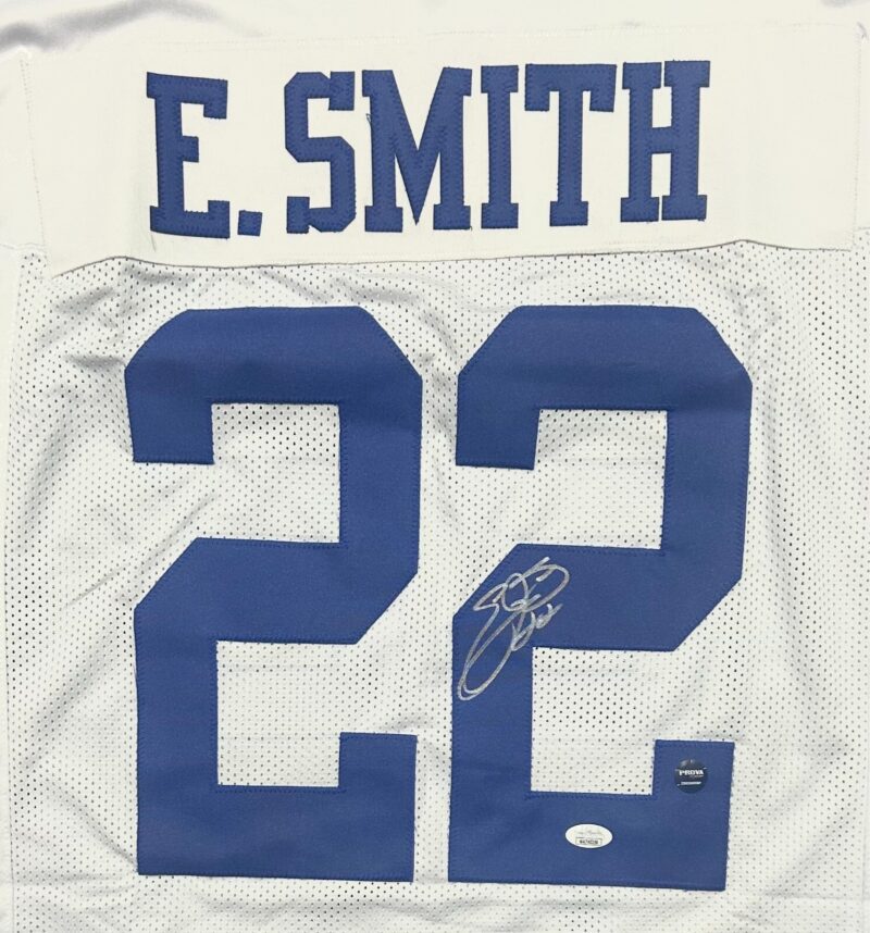 EMMITT SMITH Signed Autographed White/Blue Jersey JSA & PROVA Authenticated - Image 2