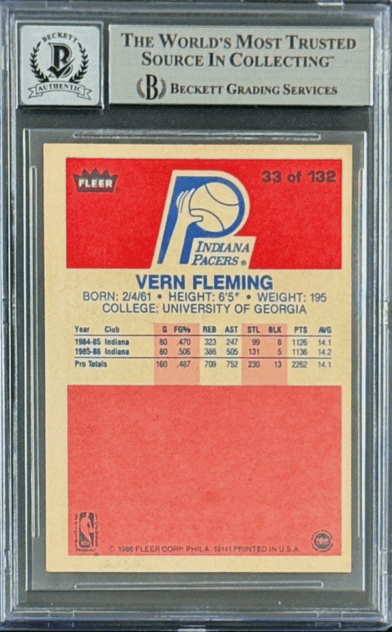Vern Fleming Signed Autographed 1986-87 Fleer Card #33 Beckett 16697029 - Image 2
