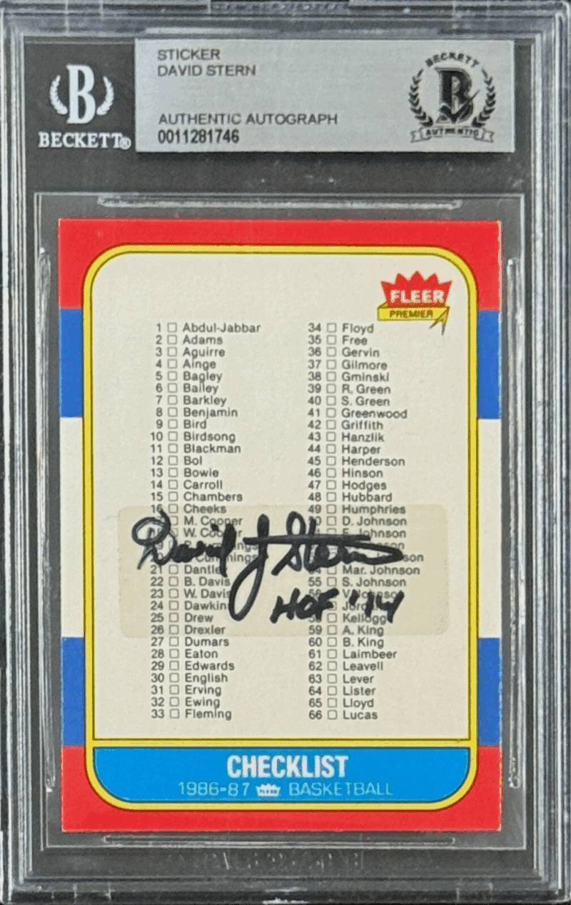 David Stern Signed 1986-87 Fleer Sticker On Check List Card  Beckett 11281746
