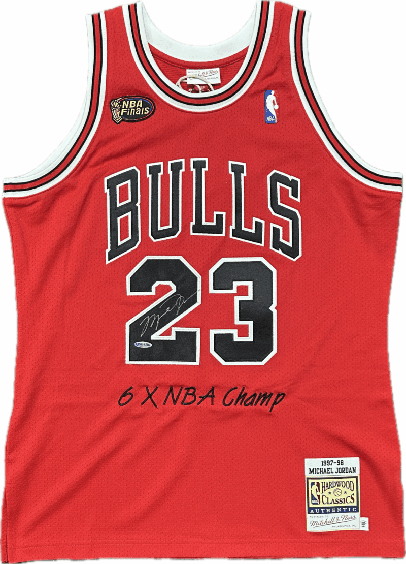 Michael Jordan Signed 97-98 Chicago Bulls Red Jersey 6x Champ Upper Deck & GOAT