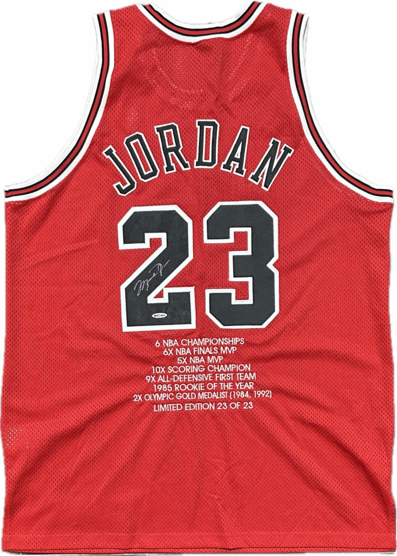 Michael Jordan Signed Chicago Bulls Red Stats Jersey 23/23 Upper Deck & GOAT