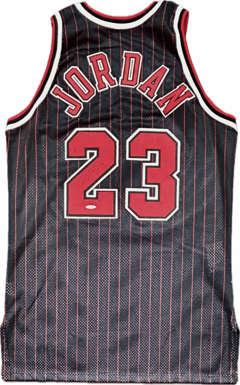 Michael Jordan Signed Chicago Bulls Black Pinstripe Jersey Upper Deck & GOAT