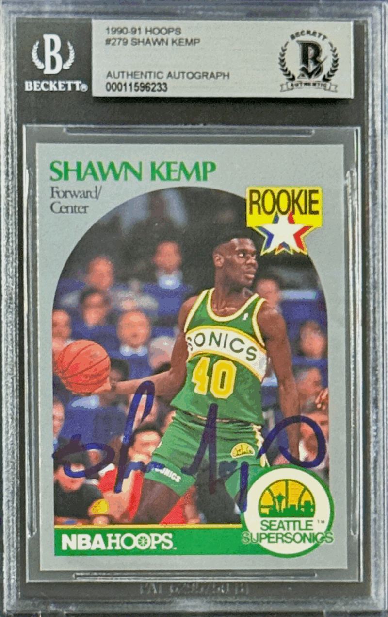 Shawn Kemp Signed 1990-91 NBA Hoops Rookie Card #279 Beckett 11596233