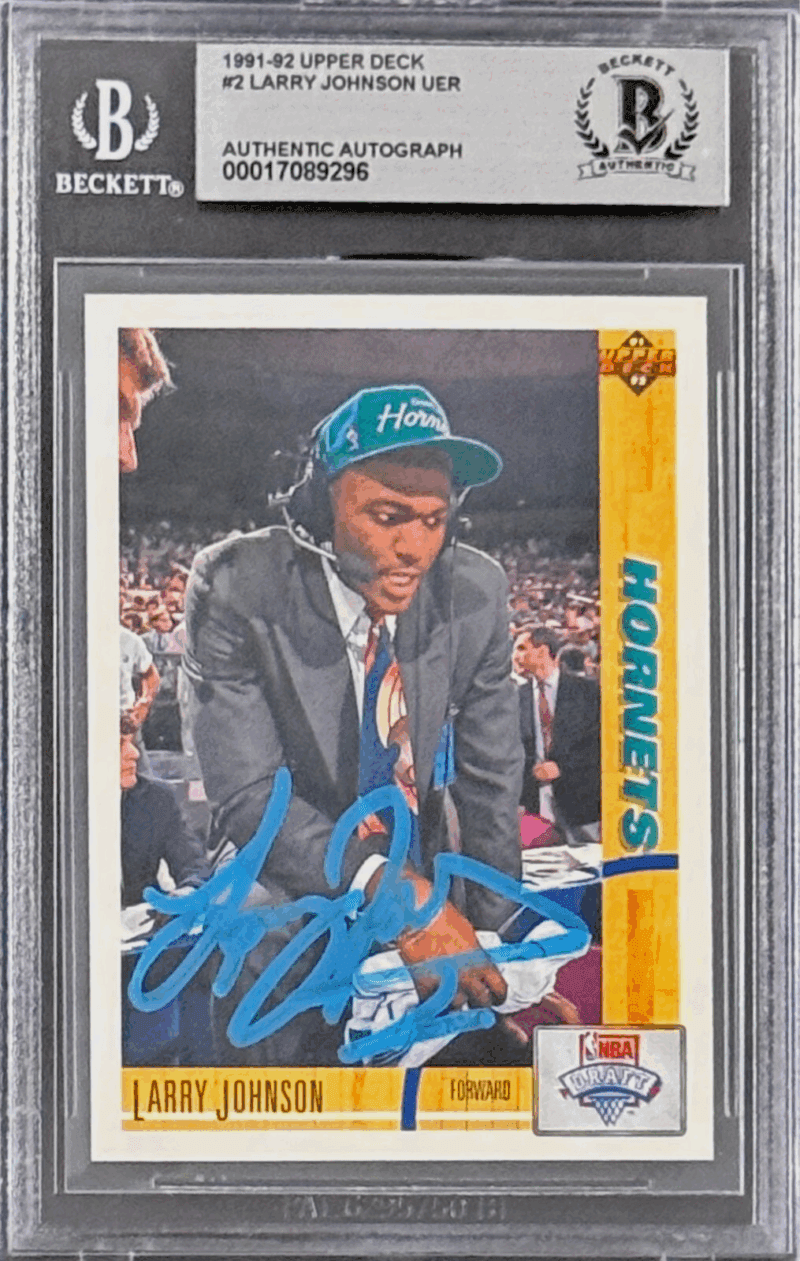 Larry Johnson 1991-92 Upper Deck UER Card #2 Beckett 17089296 Blue Auto