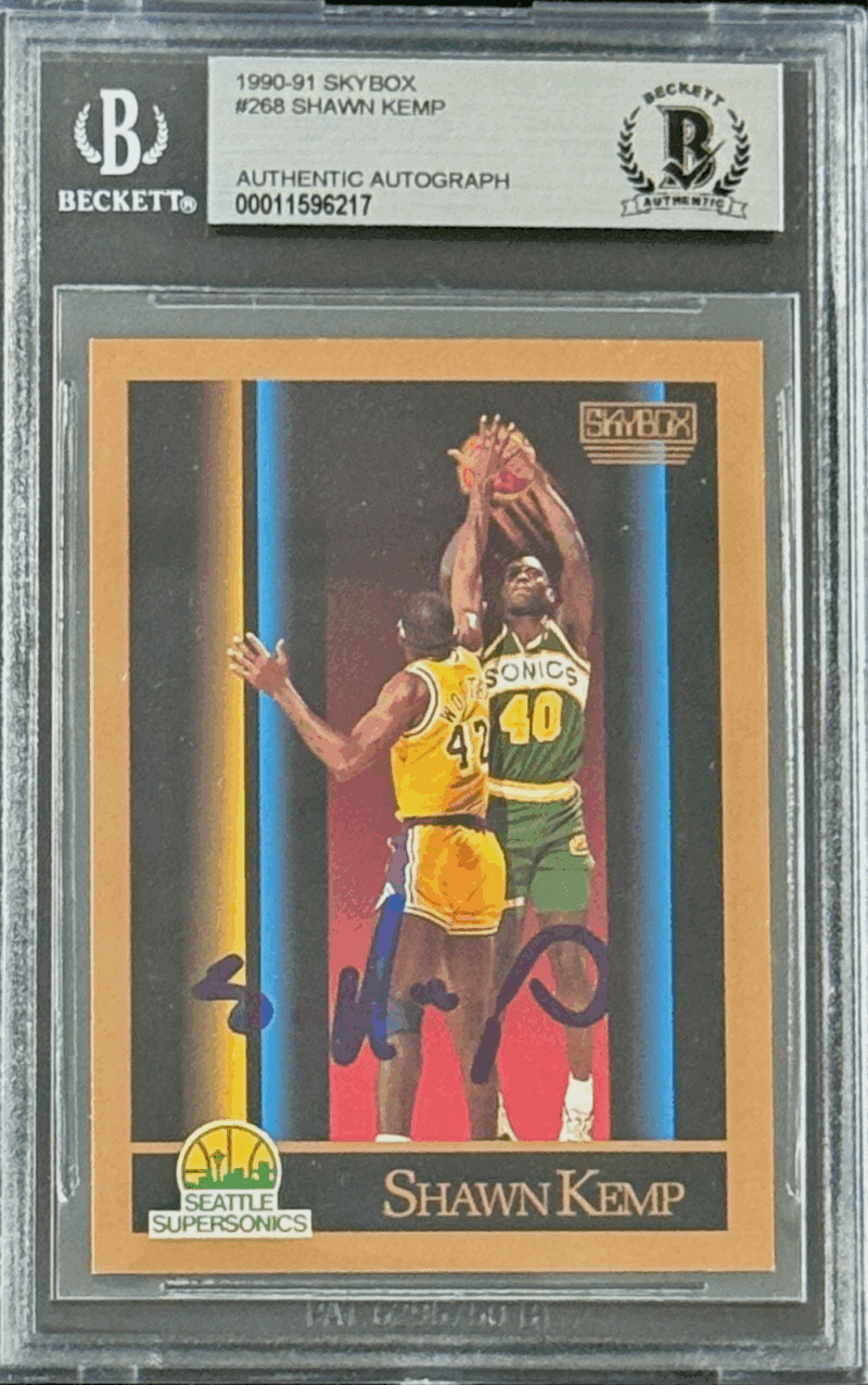 Shawn Kemp Signed 1990-91 Skybox Rookie Card #268 Beckett 11596217