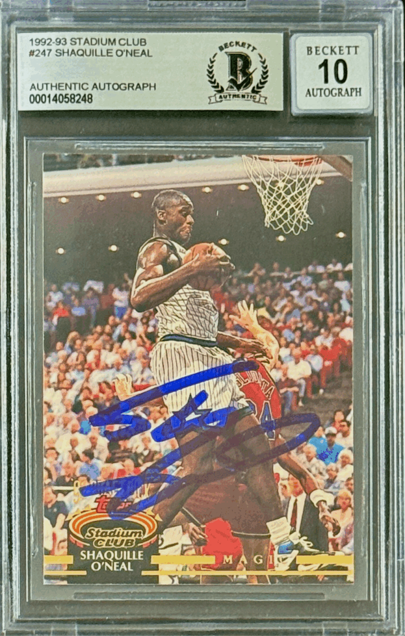 Shaquille O'Neal SHAQ Signed 1992-93 Stadium Club Rookie Card #247 BAS 14058248