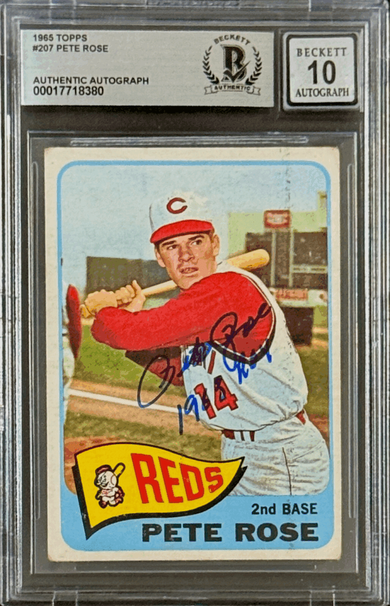 Pete Rose Signed 1965 Topps Card #207 Beckett 17718380 Auto 10