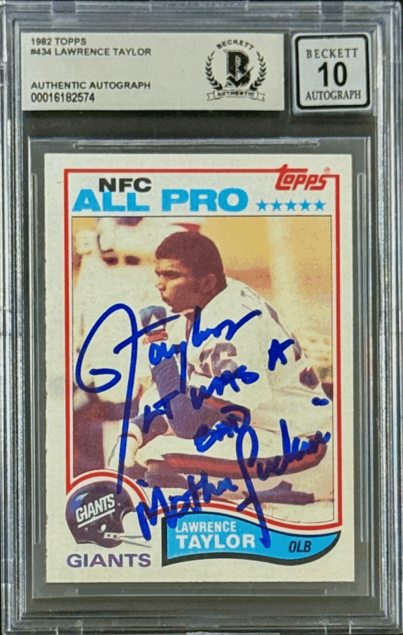 Lawrence Taylor Signed Autographed 1982 Topps Card #434 Beckett 16182574 Auto 10