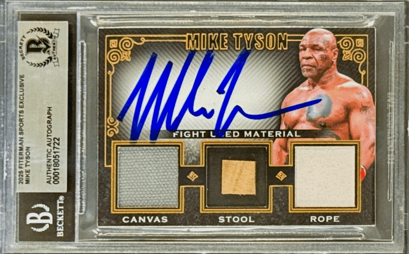 MIKE TYSON Triple Relic Card vs Jake Paul Fight Canvas Stool Rope BAS 18051722