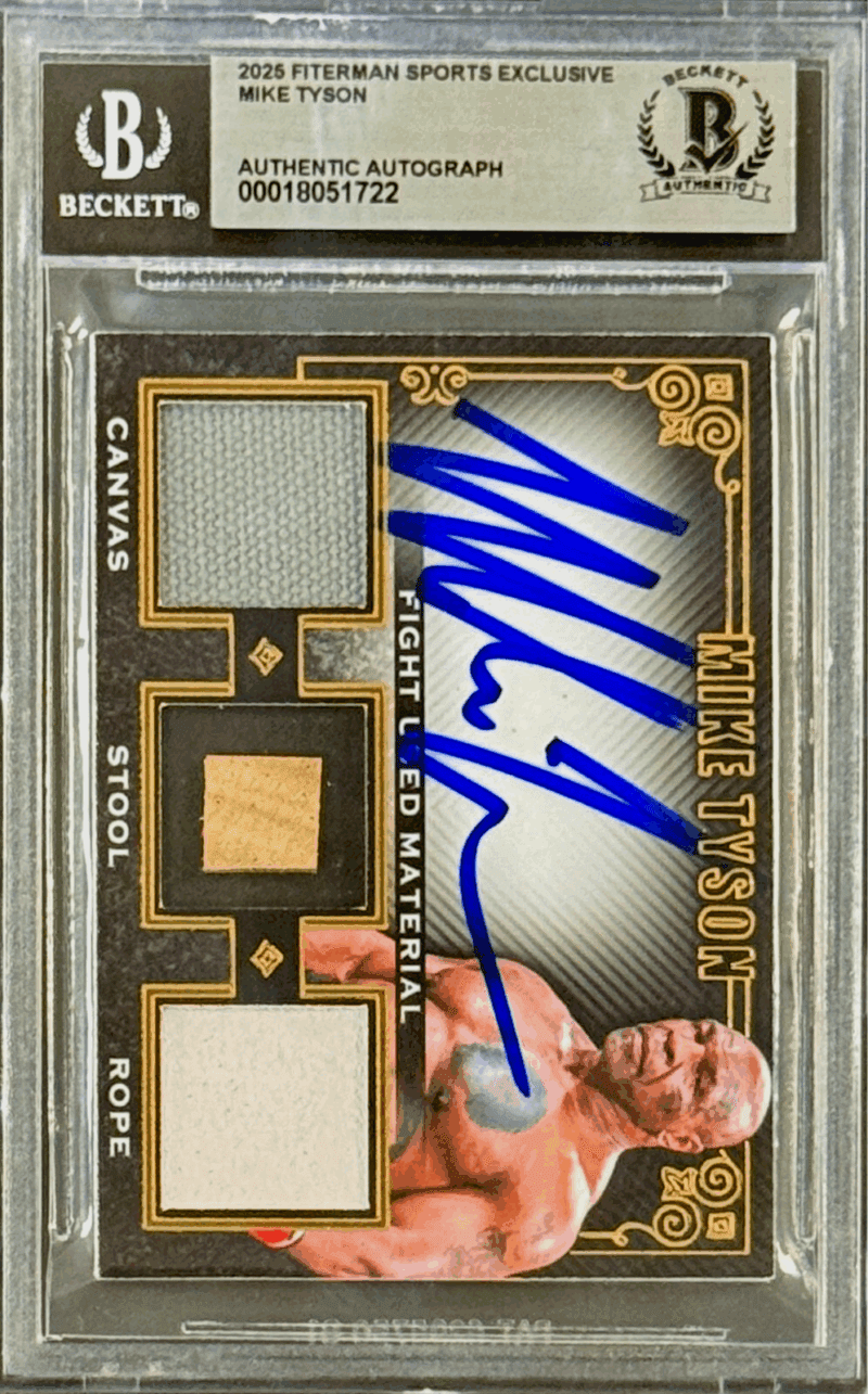 MIKE TYSON Triple Relic Card vs Jake Paul Fight Canvas Stool Rope BAS 18051722 - Image 2