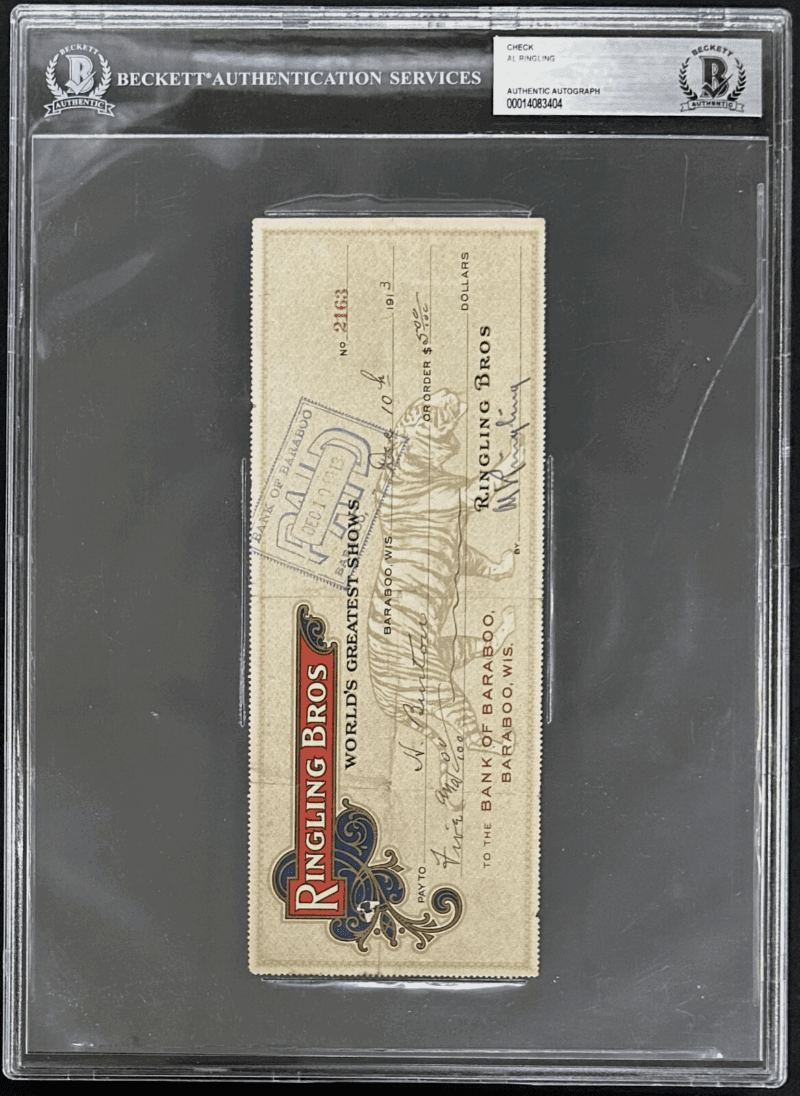 Al Ringling Signed Autographed 1913 Ringling Brothers Check Beckett 14083404 - Image 2