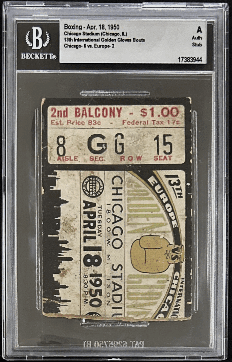 13th Boxing International Golden Gloves Bouts 4/18/1950 Ticket Stub Beckett Auth - Image 2