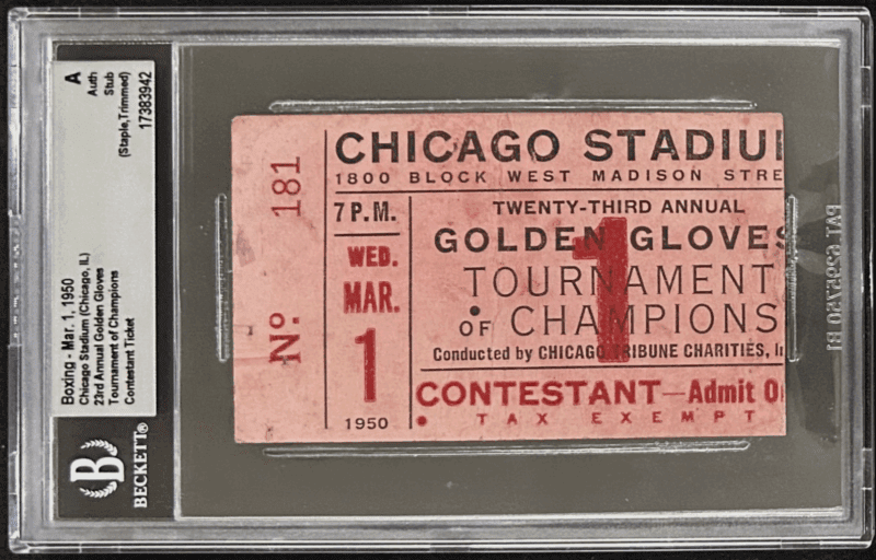 23rd Annual Golden Gloves Tournament of Champs 4/1/1950 Ticket Stub Beckett Auth