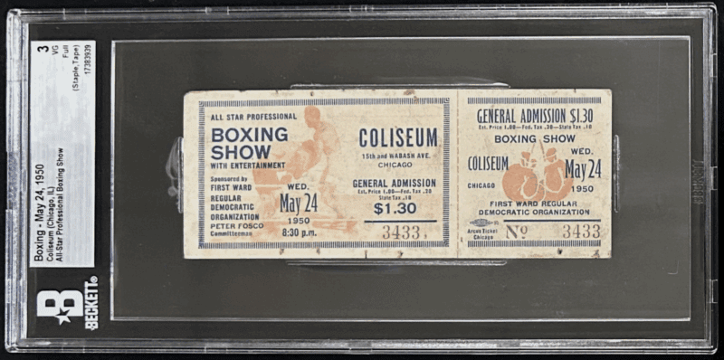 All Star Boxing Show 5/24/1950 Full Ticket BAS 3 VG Chicago