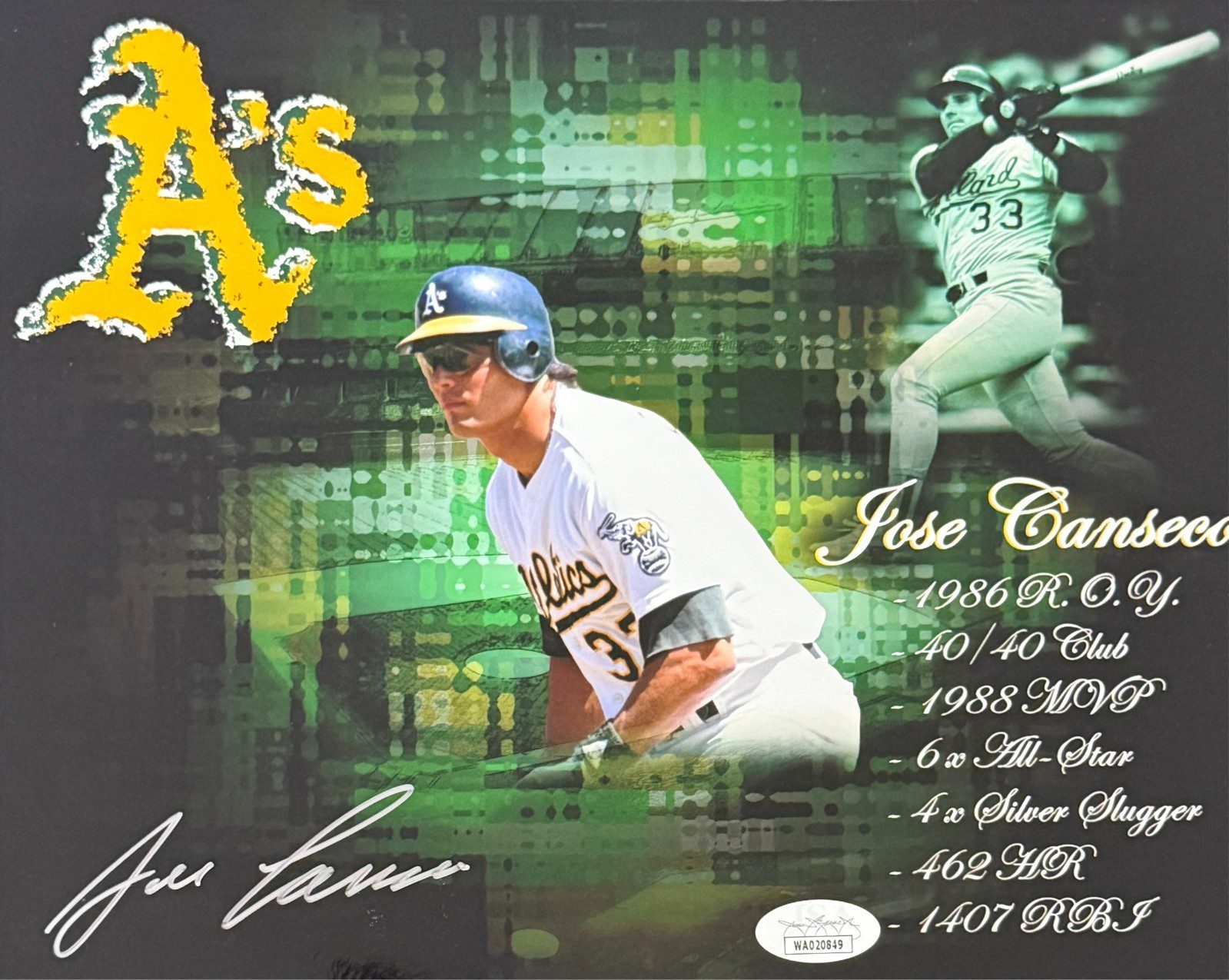 Jose Canseco Signed Autograph 8x10 Photo JSA Authenticated Oakland Athletics #1