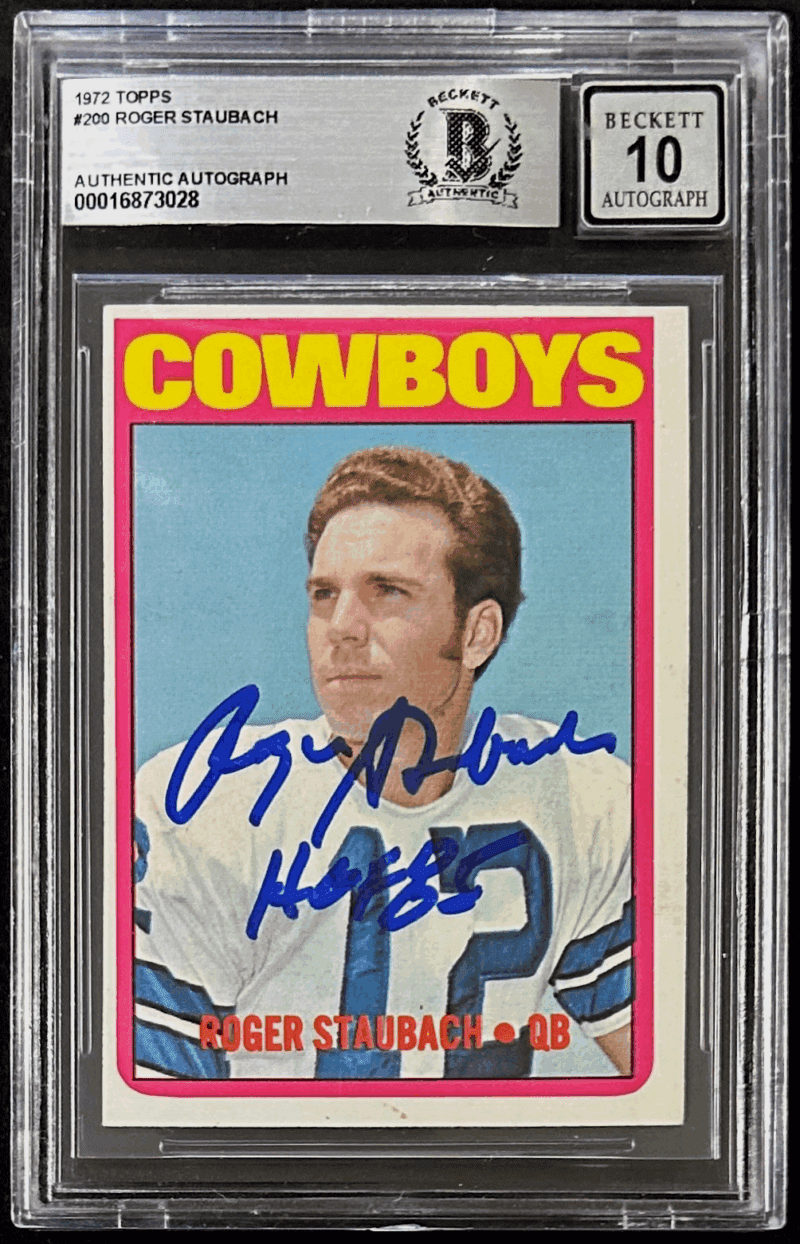 Roger Staubach Signed 1972 Topps RC Card #200 Beckett 16873028 Auto 10 HOF 85