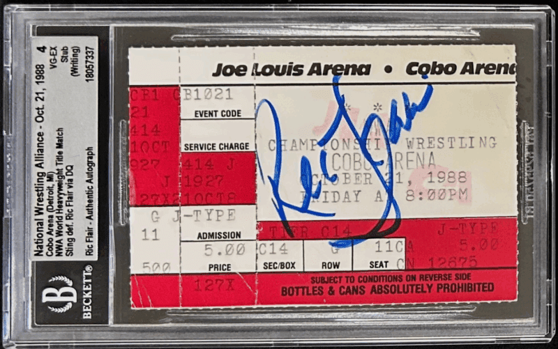 Ric Flair Signed NWA Oct. 21, 1988 Ticket Stub Beckett 4 VG-EX Auto 18057337