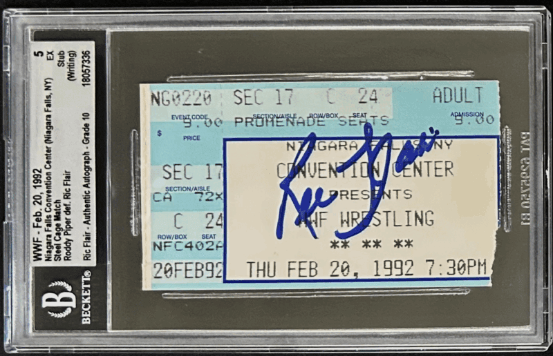 Ric Flair Signed WWF Feb. 20, 1992 Ticket Stub Beckett 5 EX Auto 10 18057336