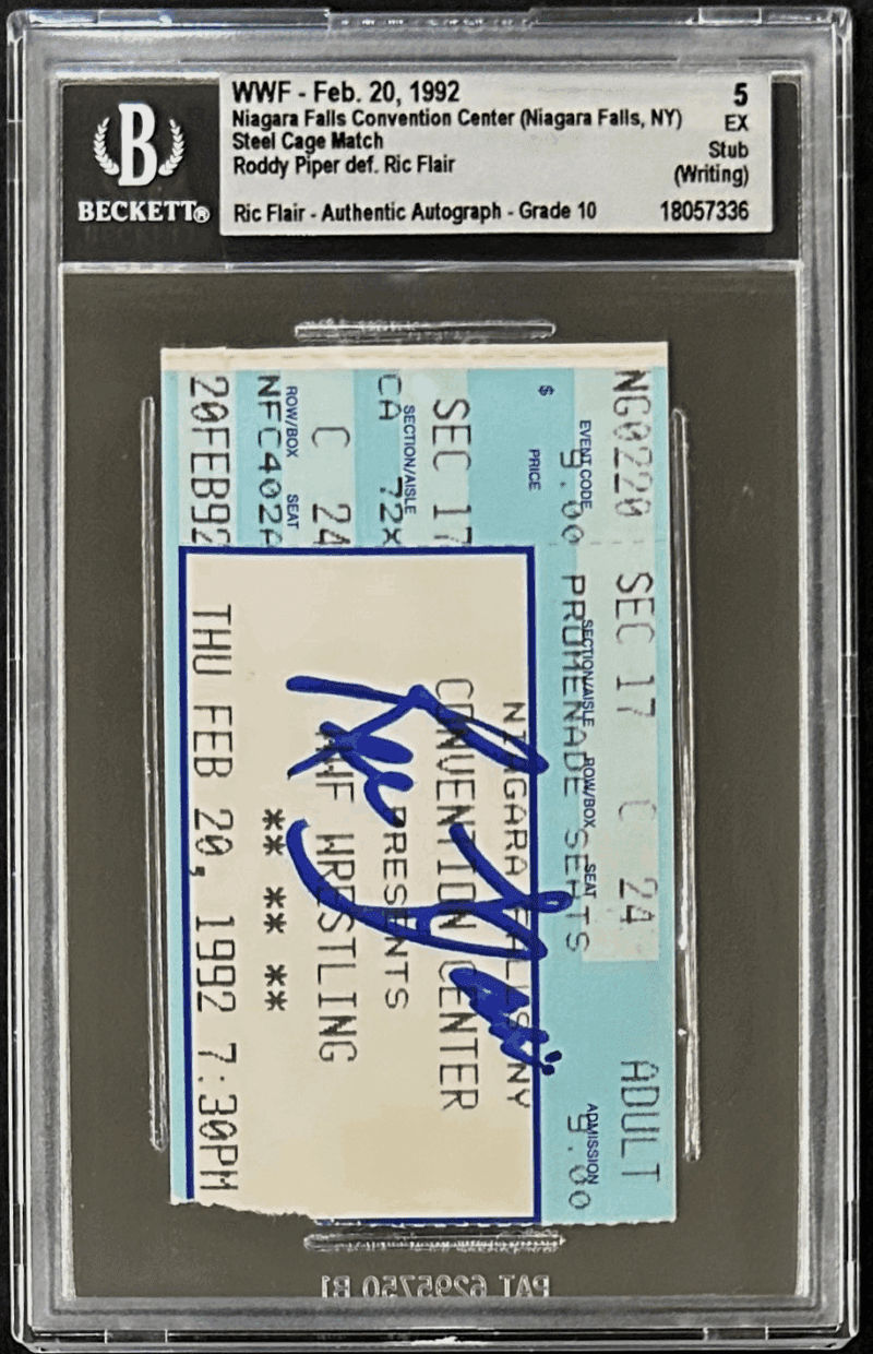 Ric Flair Signed WWF Feb. 20, 1992 Ticket Stub Beckett 5 EX Auto 10 18057336 - Image 2