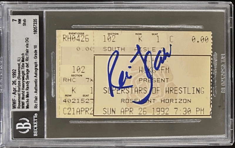 Ric Flair Signed WWF Apr. 26, 1992 Ticket Stub Beckett 7 NM Auto 10 18057335