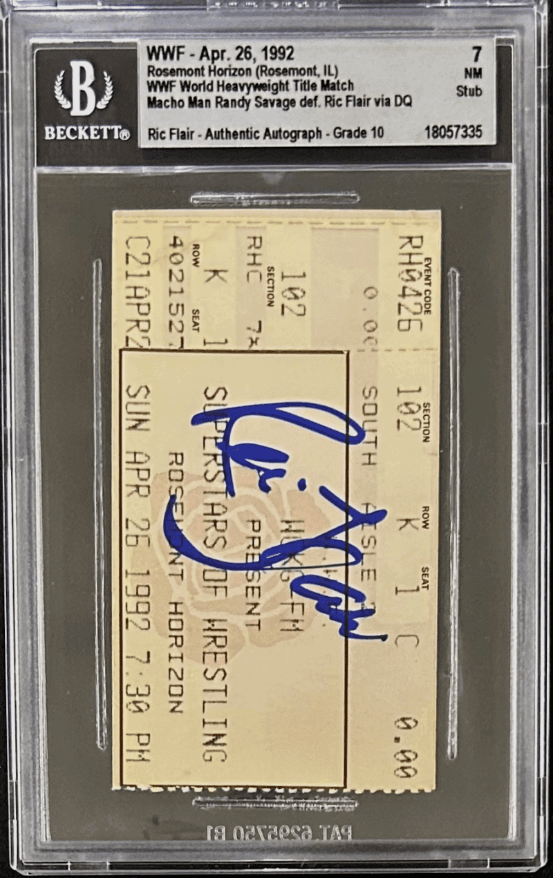 Ric Flair Signed WWF Apr. 26, 1992 Ticket Stub Beckett 7 NM Auto 10 18057335 - Image 2
