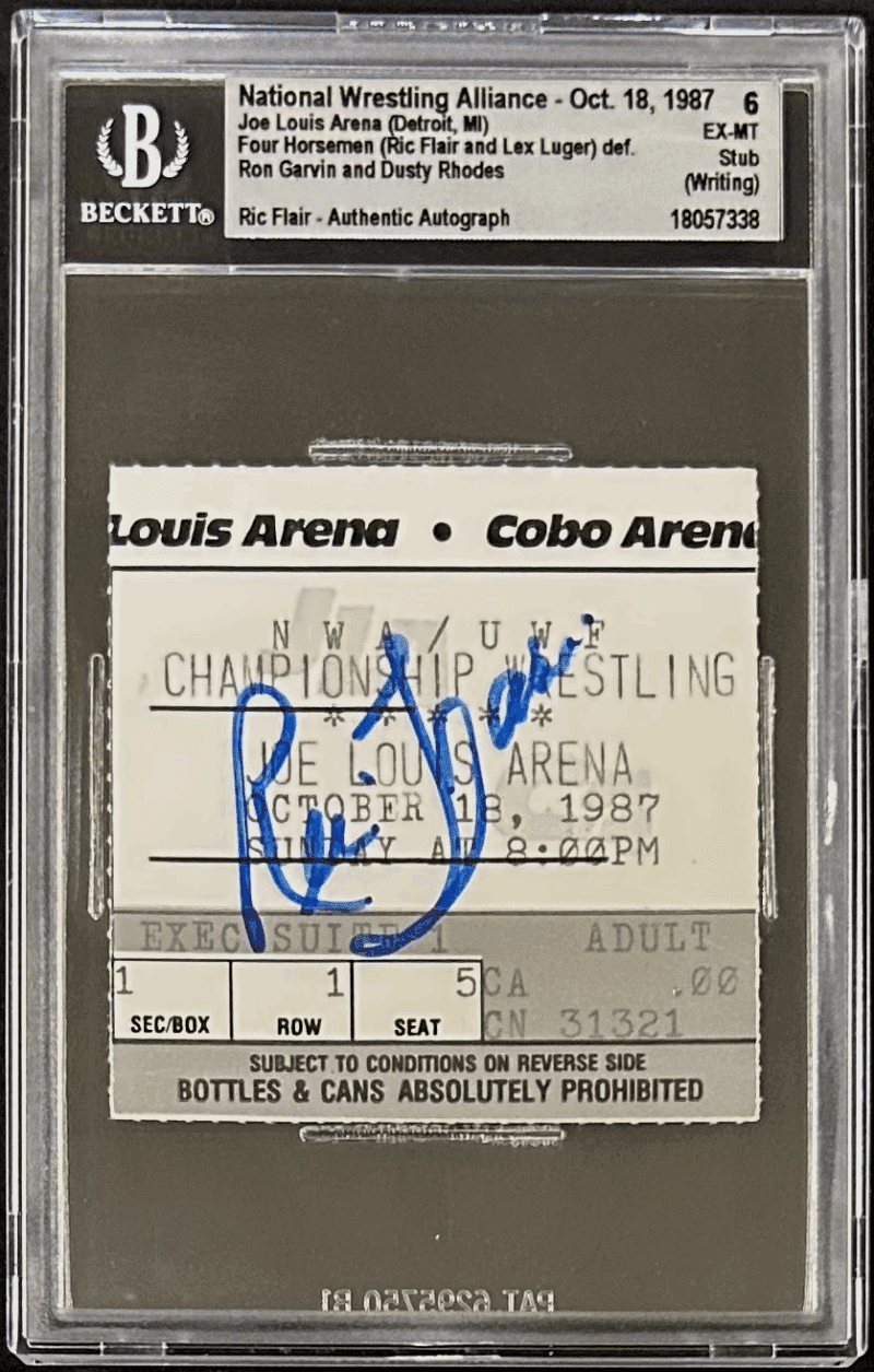 Ric Flair Signed NWA Oct. 18, 1987 Ticket Stub Beckett 6 EX-MT 18057338