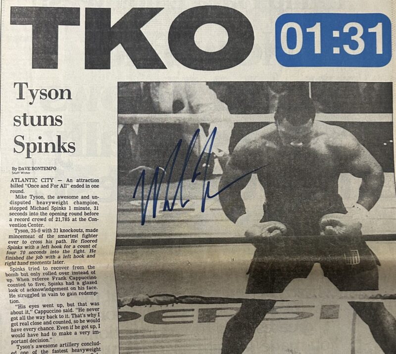 Mike Tyson Signed 6/28/1988 The Press New Jersey Newspaper JSA Spinks KO - Image 2
