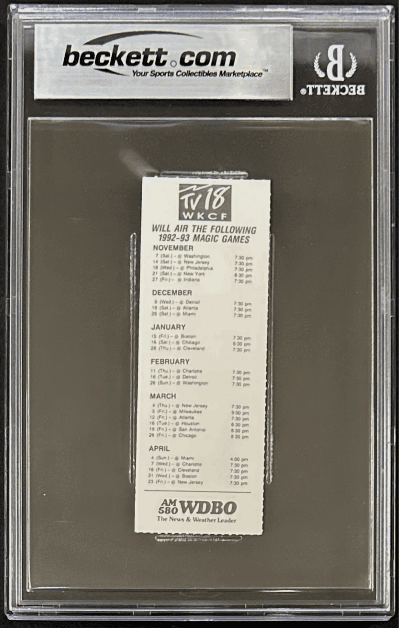 Hakeem Olajuwon Signed Rockets vs Magic Nov 25, 1992 Ticket Stub Beckett Auto 10 - Image 2
