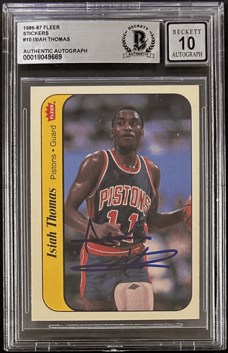 Isiah Thomas Signed 1986-87 Fleer Sticker Card #10 Beckett Auto 10 18049669